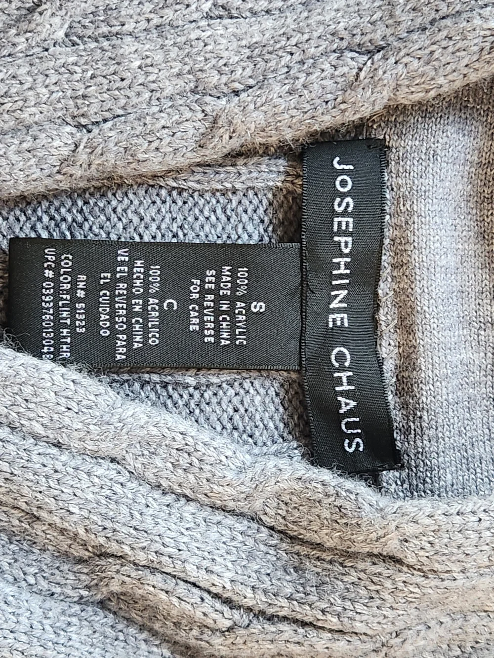 Josephine Chaus Gray Cable-Knit Shawl Collar Sweater